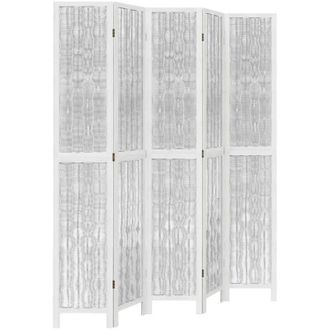 vidaXL Room Divider 5 Panels White Solid Wood Paulownia Vidaxl