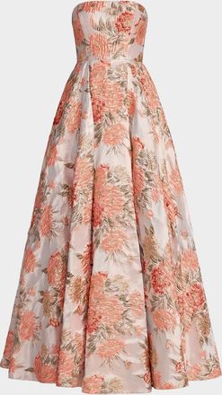 Mac Duggal Floral Brocade Strapless Ball Gown