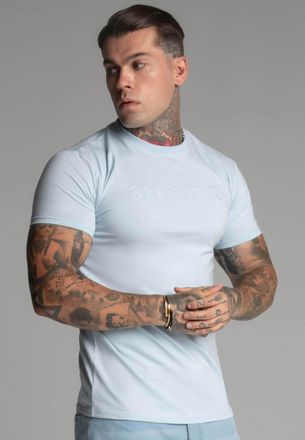 Siksilk T-Shirt SIKSILK Siksilk T-Shirt Muscle Fit T-Shirt, Herren, Gr. L, blau (hellblau), Obermaterial: 95% Baumwolle CO. 5% Elasthan EL., Shirts T-Shirt