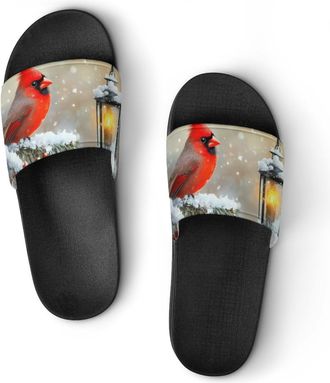 Generic Cardinal Winter Bird Shower Shoes Slipper for Women Men Beach Slippers Quick Drying Non Slip Open-Toe Sandals