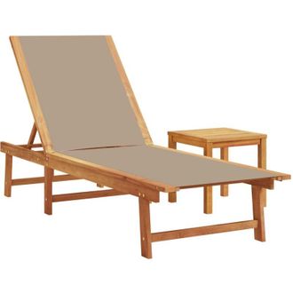 vidaXL Vidaxl - Tumbona Con Mesa Madera Maciza De Acacia Y Textileno Taupe