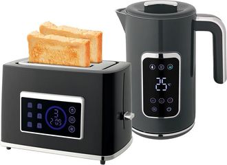 HOMCOM 1.7L 3000W Rapid Boil Kettle and 2 Slice Toaster Set Crumb Tray Grey