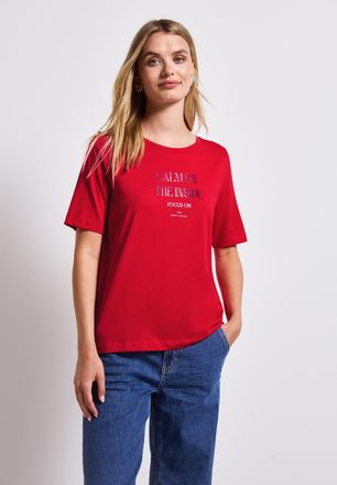 Street One T-Shirt STREET ONE, Damen, Gr. 34, rot (glory rot), Jersey, Obermaterial: 50% Baumwolle, 50% Modal, bedruckt, regular fit taillenbedeckt, Rundhals, ge