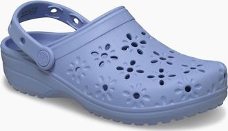 Crocs Womens Crocs Classic Floral Cut Out Thermoplastic Womens Blue Haze Flip Flops - Size: UK 7 / eu 41-42 / us m8w10
