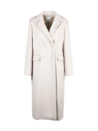 Eleventy Beige Double-Breasted Long Wool Coat With Tailored Silhouette