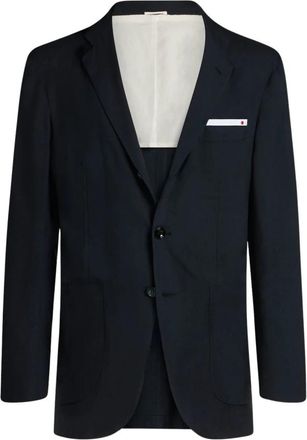 Kiton Cashmere Single-Breasted Jacket - Heren - Blazers - Blauw - 4XL - Katoen - Jassen