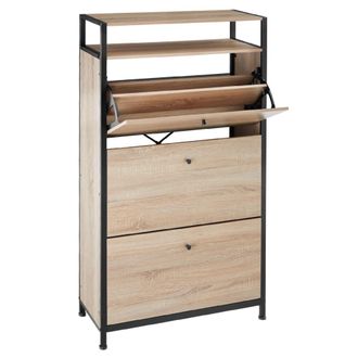 TecTake Zapatero industrial con 3 compartimentos 61x32x130 cm, madera clara
