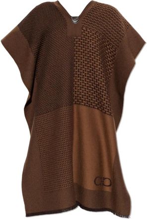 Ferragamo Wollen poncho met logo - Dames - Ponchos - Bruin - ONE Size - Wol - Jassen