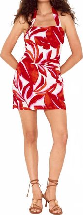 Minkpink Ravelo Halter Mini Dress In Red/white Leaf