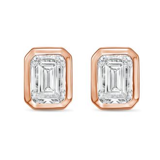 Diana M. Jewels 14Kt Rose Gold 10.00 cts Lab Grown Emerald Diamond Bezel Studs