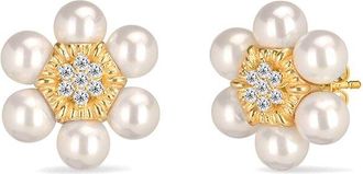 Gabi Rielle 14K Over Silver Pearl Cz Petal Studs