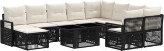 vidaXL Conjunto De Sof&aacute;s De Jard&iacute;n 11 Uds. Negro Y Blanco Crema Vidaxl