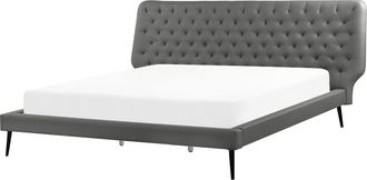 Beliani Cama Tapizada En Piel Sint&eacute;tica Gris 160 X 200 Cm Dise&ntilde;o Moderno Cabecero Acolchado Essonne