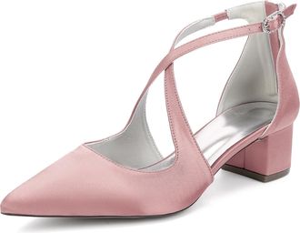Generic Wedding Bridal Dress Shoes Womens Pointed Toe Ankle Strap Block Heel Pumps Patent Leather Low Heels 4.5Cm,Flesh Pink,10 UK