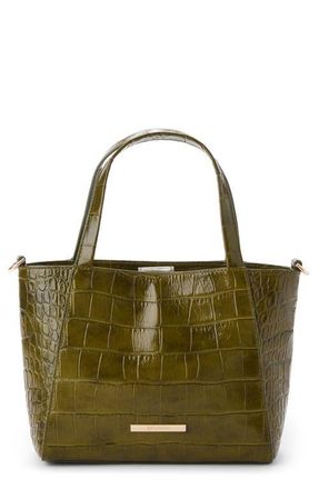 Brahmin Small Mona Croc Embossed Leather Tote in Olive at Nordstrom