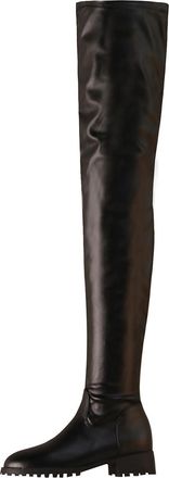 Generic Black,5.5 UK,Womens Over The Knee Boots Leather PU Chunky Low Heels Thigh High Boots Side Zipper Round Toe Fall Comfy Long Boot Dress Shoes