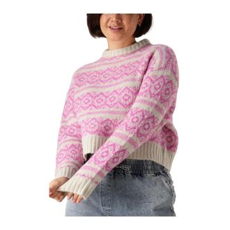 Lollys Laundry Lichtgrijze trui met roze print - Dames - Ronde hals truien - Veelkleurig - L - Truien & Vesten