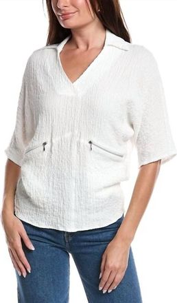 Joseph Ribkoff Seersucker High-Low Top In White