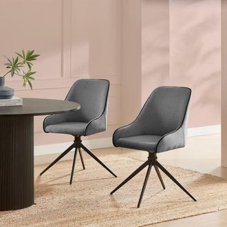Furniturebox 2x Beaumont Grey Fabric Swivel Dining Chairs