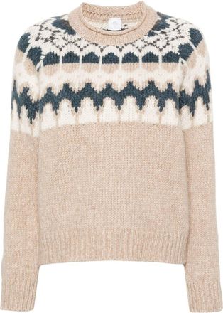 Eleventy Beige Knit Sweater with Contrasting Yoke and Ribbed Details