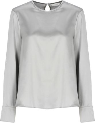 PESERICO Metallic Grey Silver Beaded Silk Blouse