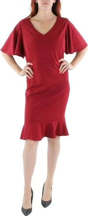 Kasper Womens Knit Flutter Sleeves Sheath Dress In Red