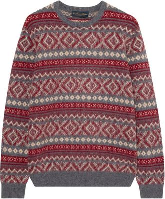 Brooks Brothers Fair Isle Jacquard Lamswollen Trui met Ronde Hals - Heren - Ronde hals truien - Veelkleurig - 2XL - Wol - Truien & Vesten