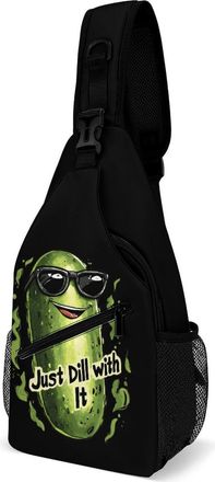 Generic Funny Pickle Just Dill With It Unisex Shoulder Bags Casual Crossbody Chest Bag Sling Backpack for Hiking Cycling Travel