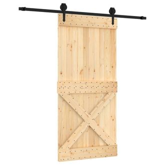 Berkfield Home Sliding Door with Hardware Set 95x210 cm Solid Wood Pine in Natural