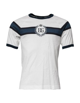 Dolce & Gabbana White Logo Print Cotton Men Crew Neck T-Shirt