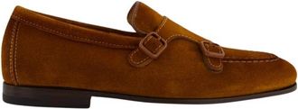 Santoni Bruine Su&egrave;de Dubbele Gesp Loafers - Heren - Loafers - Bruin - 44 EU - Su&egrave;de - Schoenen