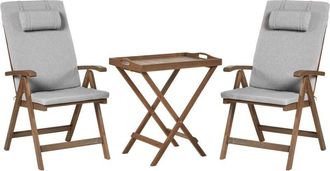 Beliani Beliani - Rustic Garden Bistro Balcony Set Natural Solid Acacia Table 2 Chairs Folding with Grey Melange Cushions Amantea Premium