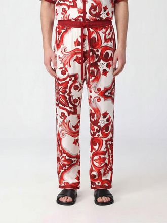 Dolce & Gabbana Pantaloni a gamba dritta in seta con stampa Maioliche