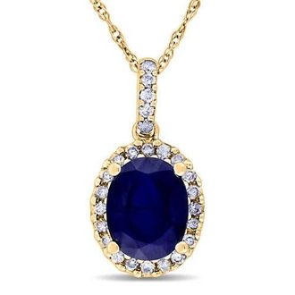 Allurez Lab Blue Sapphire & Halo Diamond Pendant Necklace 14k 2.90ct in Yellow Gold at Nordstrom, Size 18