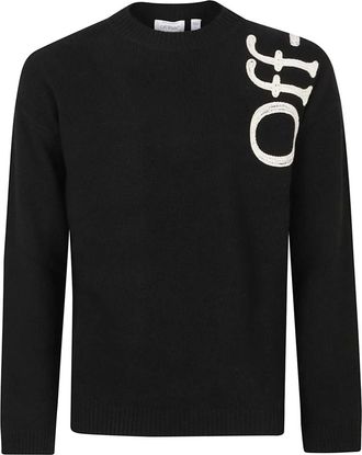 Off-white Truien & Vesten, Heren, Zwart, XL, Wol, Vertical Bookish Knit Crewneck