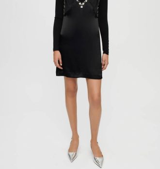 Maje Crystal-Embellished Satin And Jersey Mini Dress In Black