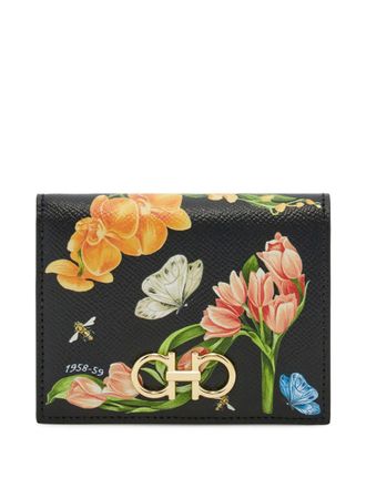 Ferragamo Black Floral Printed Wallet