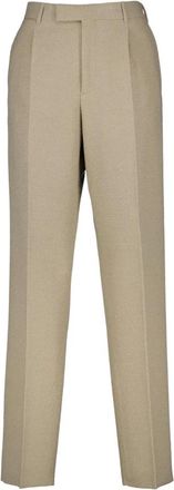 Dior Wollen Geplooide Broek Rechte Pijp - Heren - Nette broeken - Beige - XS - Wol - Broeken