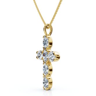 Pompeii3 3/4Ct Oval Diamond Cross 14k Gold 18 Necklace 3/4 Tall