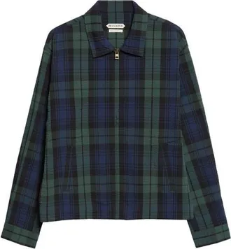 J.W.Anderson Plaid Cotton Seersucker Zip Jacket in Navy/green at Nordstrom, Size X-Large