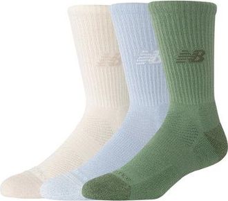 New Balance Unisex Active Crew Socks 3 Pack in Beige/Brown/Grey Polyester, size X-Large