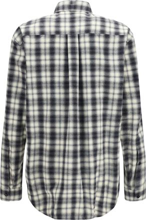 Balenciaga Mens Checked Cotton Flannel Shirt White-Black White/black