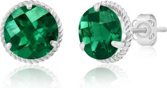 MAX + STONE 14k Yellow or White Gold 8mm Roped Halo Gemstone Round Stud Earrings