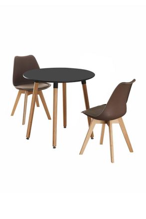Life Interiors Round Lorenzo Dining Set with a Table & Chairs Set of 2 in Brown