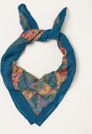 Fat Face FatFace Teal Blue Patchwork Printed Square Scarf