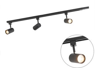 QAZQA Moderno Sistema De Riel Moderno Monof&aacute;sico Con 3 Focos Negros - Jeana Acero Alargada Adecuado Para Led Max. 3 X 50 Watt - Qazqa