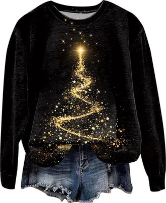 Generic Christmas Tops Long Sleeve Ladies Jumpers Light Up Christmas Print Xmas Tops Crewneck Womens Sweatshirts Oversized Lad ies Blouses Winter Autumn Sweat