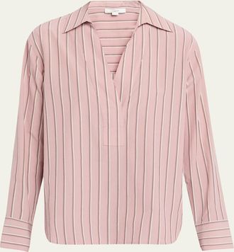 Vince Pinstripe Long-Sleeve Popover Shirt