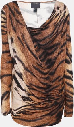 Roberto Cavalli Beige Animal Print Knit Draped Top