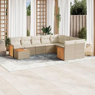 vidaXL Juego De Sof&aacute;s Jard&iacute;n Con Cojines Beige 10 Pzas Rat&aacute;n Sint&eacute;tico Vidaxl